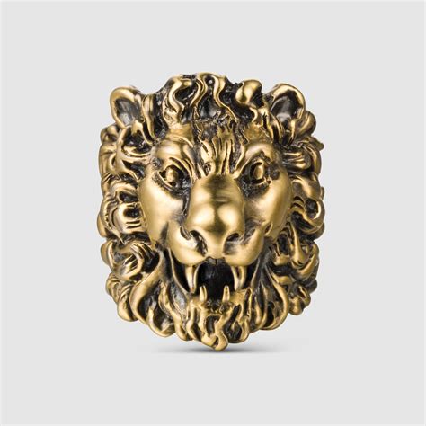 gucci lion head ring mens
